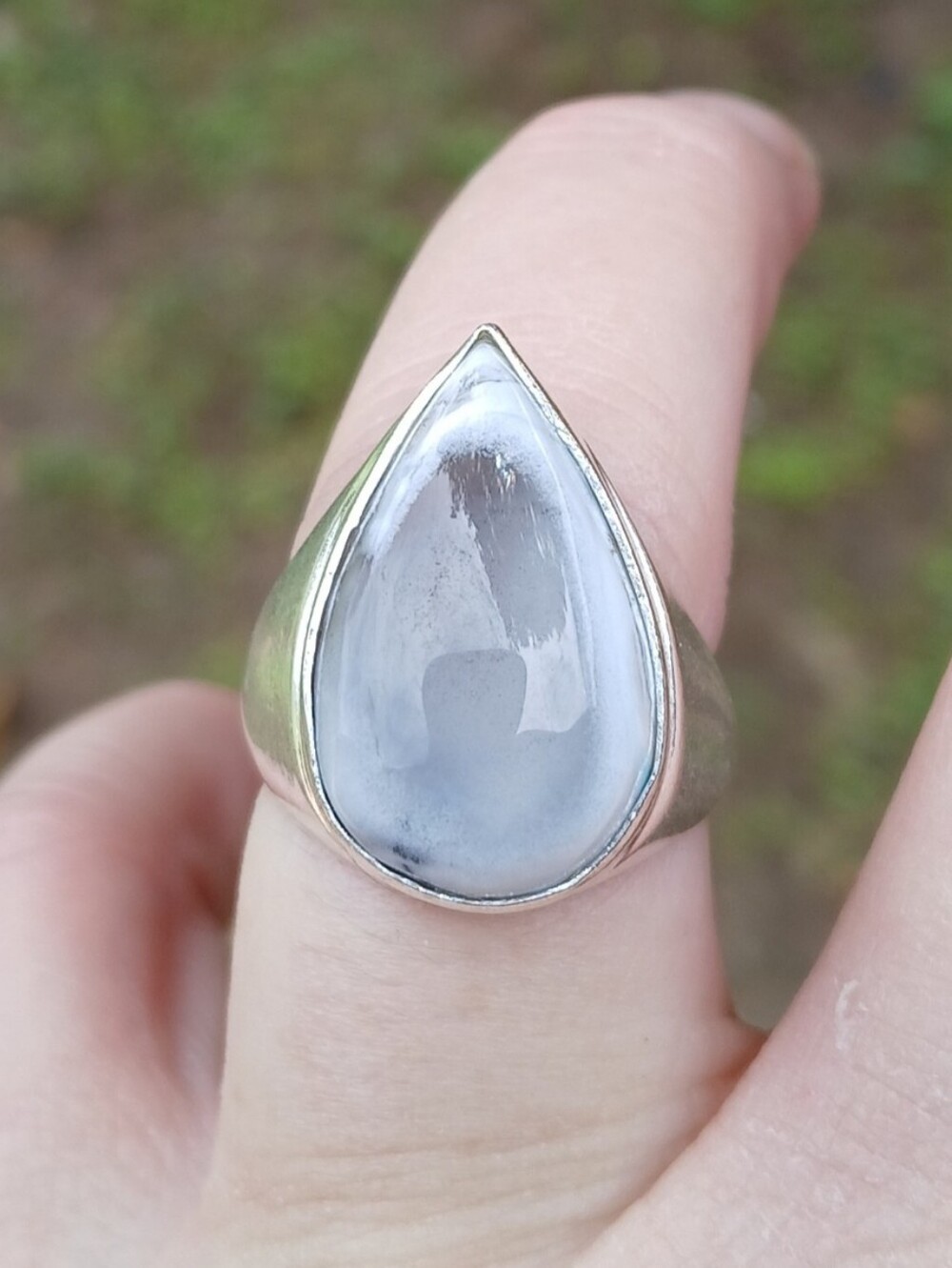 New Men's Dendritic Opal 925 Silver Ring.